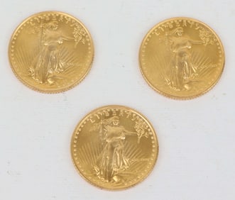 THREE 1/10TH OUNCE GOLD EAGLE COINS