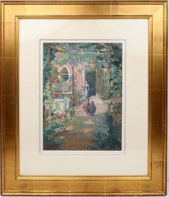 HARRIETTE BOWDOIN GOUACHE PAINTING COURTYARD