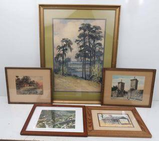 BOB LEBLANC DEALER LOT OF 4 WATERCOLORS 1 PRINT