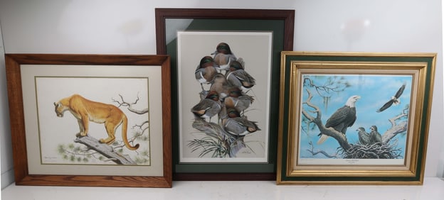 LOT OF 4 FRAMED AND SIGNED WILDLIFE PRINTS