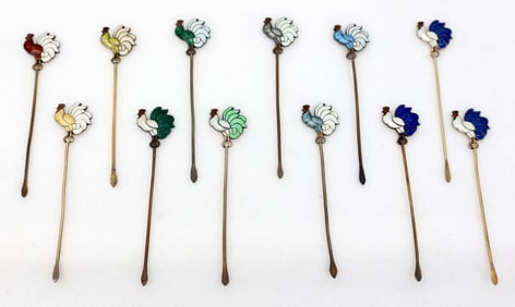 BERNARD MELDAHL STERLING ENAMEL COCKTAIL PICKS 12