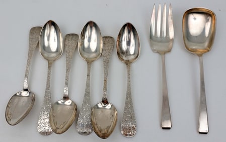 STERLING SILVER FLATWARE LOT SERVING PIECES (8)