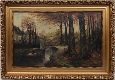 DUTCH OIL PAINTING APPROACHING THE VILLAGE