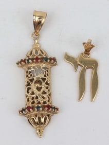 14K MEZUZAH & CHAI PENDANTS