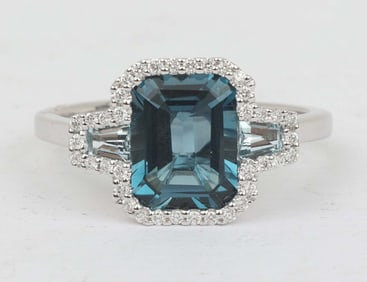 14K LADIES BLUE TOPAZ DIAMOND ACCENT RING