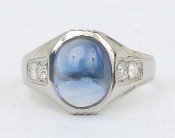 14K MENS CABACHON SAPPHIRE DIAMOND RING