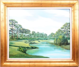 BEVERLY PLACE COPPERHEAD COURSE GOLF OIL PAINTING
