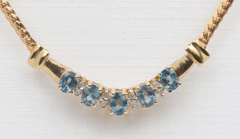 14K YELLOW GOLD TANZANITE & DIAMOND NECKLACE