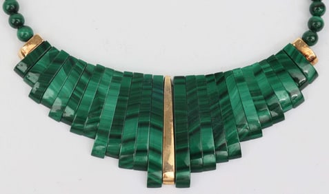 14K YELLOW GOLD MALACHITE TAPERED FRINGE NECKLACE