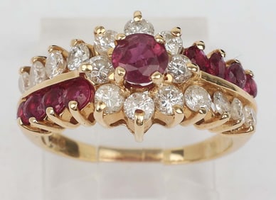 14K YELLOW GOLD RUBY DIAMOND RING