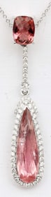 14K WHITE GOLD DIAMOND PINK TOURMALINE NECKLACE