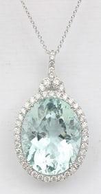 14K WHITE GOLD AQUAMARINE DIAMOND NECKLACE