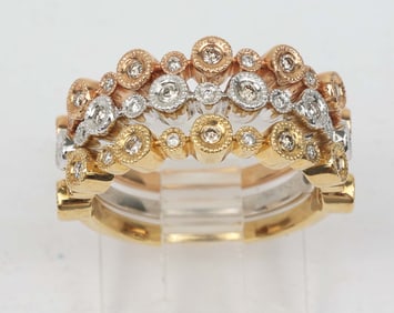 18K YELLOW ROSE WHITE GOLD DIAMOND TRIOSTACK RINGS