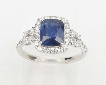 18K WHITE GOLD DESIGNER DIAMOND & SAPPHIRE RING