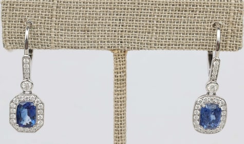 18K WHITE GOLD DIAMOND & SAPPHIRE EARRINGS