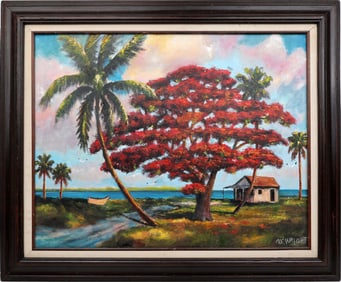 NORMAN WRIGHT FLORIDA ARTIST BLOSSOMING POINCIANA