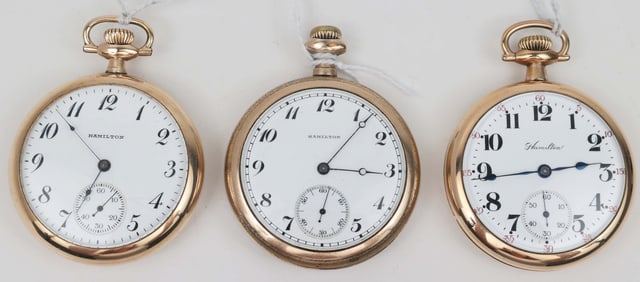 3 HAMILTON POCKET WATCHES MODELS 774 - 1916 & 1918