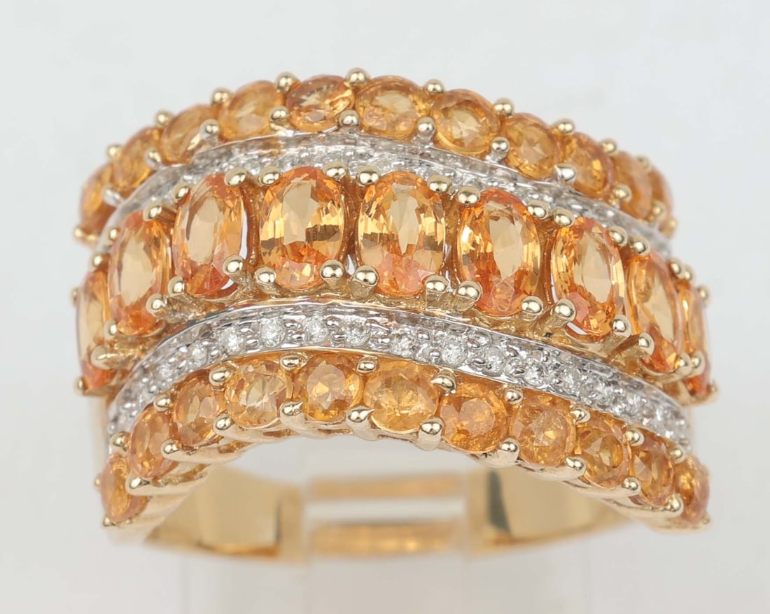 14K YELLOW GOLD ORANGE SAPPHIRE & DIAMOND RING (1 of 4)