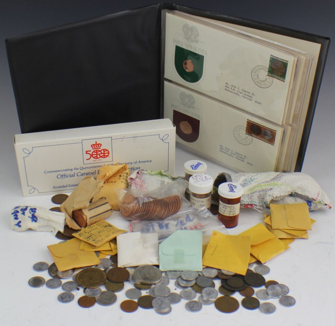 5 LBS UNSEARCHED FOREIGN COINS: 5 LBS UNSEARCHED FOREIGN COINS Great mixture of foreign coins, all world coins. Whole bag weighs over 6 lbs estimating 5 lbs worth of coins.