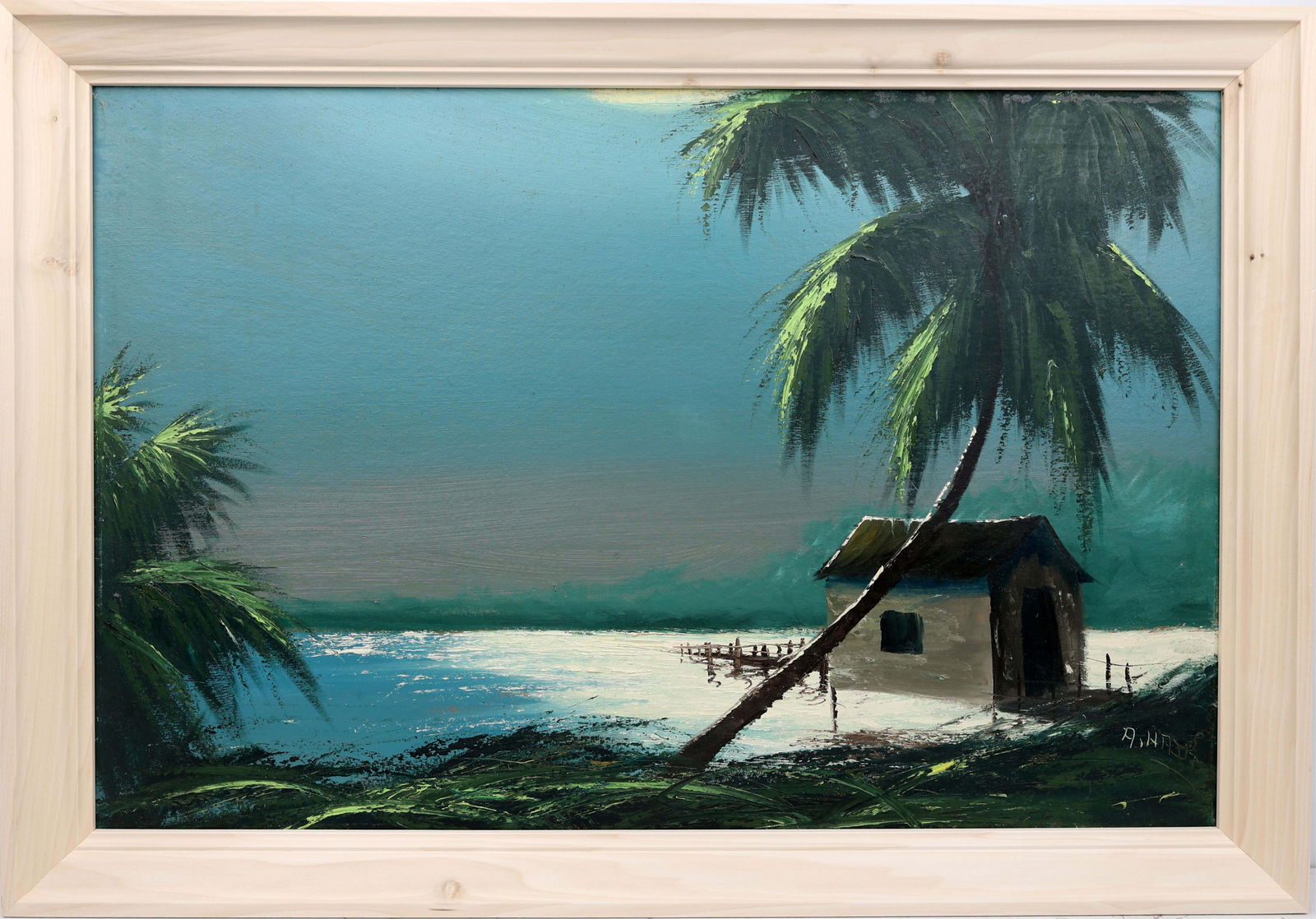 ALFRED HAIR FLORIDA HIGHWAYMEN SUMMERLIN SUMMER: Hair, Alfred (1941-1970) Florida Highwaymen Painting. Oil on Linen Upson - signed lower right. Painted verso over a preliminary sketch. Executed in palette knife on a field of brushwork. Summerlin Doc