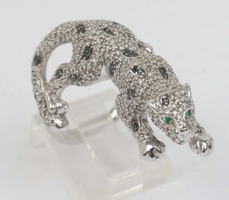 14K LADIES EFFY DIAMOND EMERALD PANTHER RING