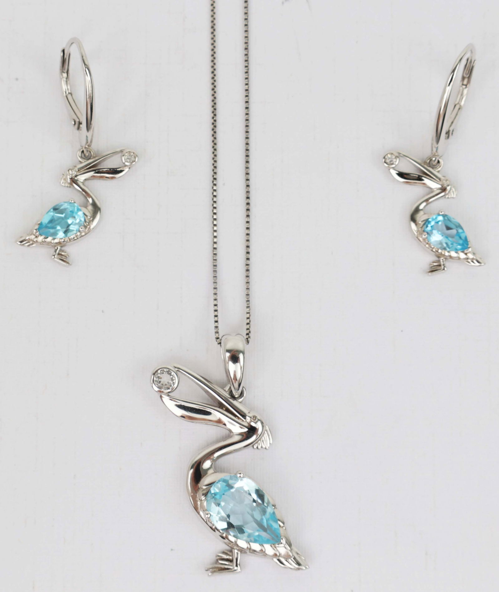 SILVER PELICAN NECKLACE EARRING SET TOPAZ (1 of 5)