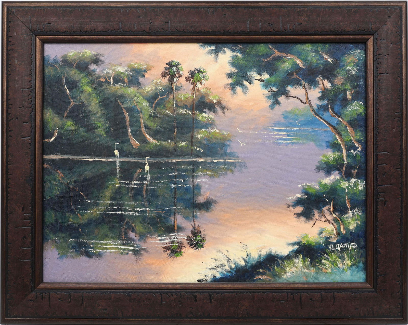 WILLIE DANIELS FLORIDA HIGHWAYMEN SIMPLICITY: Daniels, Willie (1950-2021) Florida Highwaymen Painting. Oil on Canvas - signed lower right. Executed in brush and palette knife. With confident mastery of spatial elements, Willie composes a understa