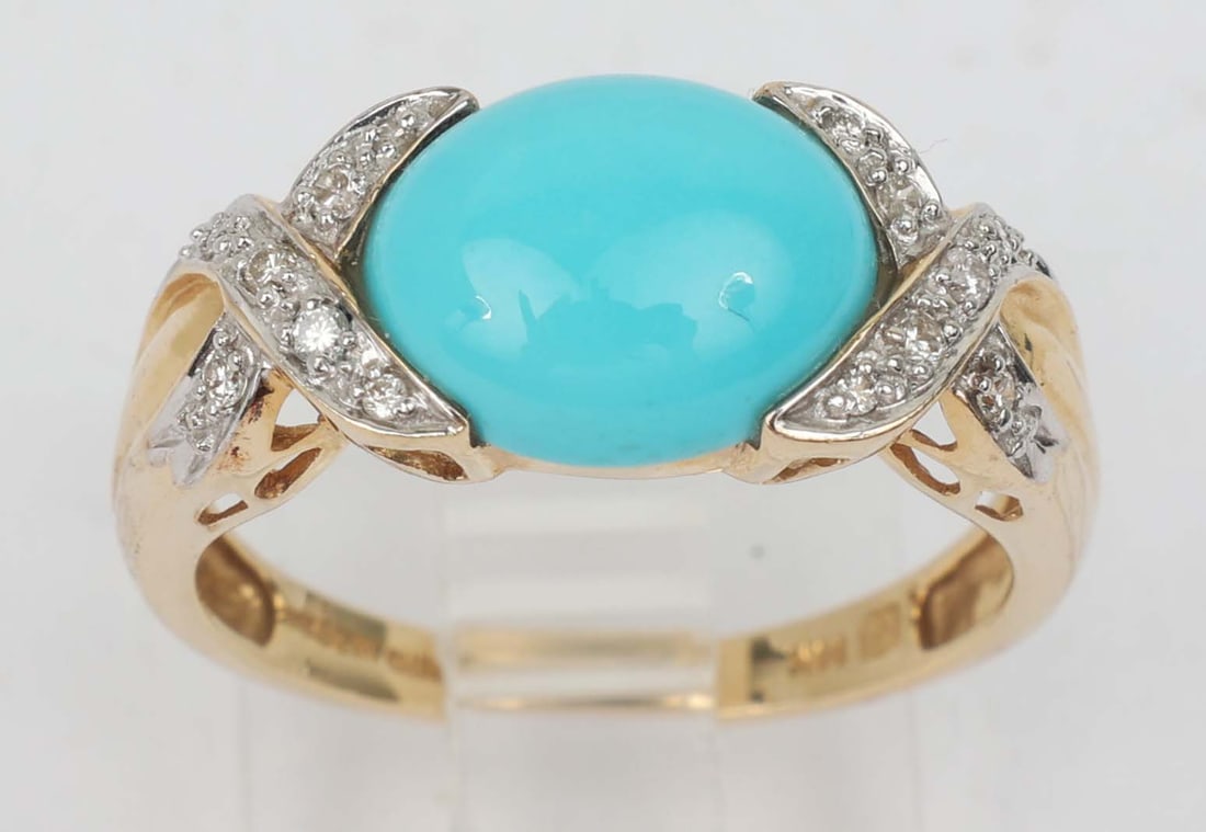 14K YELLOW GOLD TURQUOISE DIAMOND RING (1 of 3)