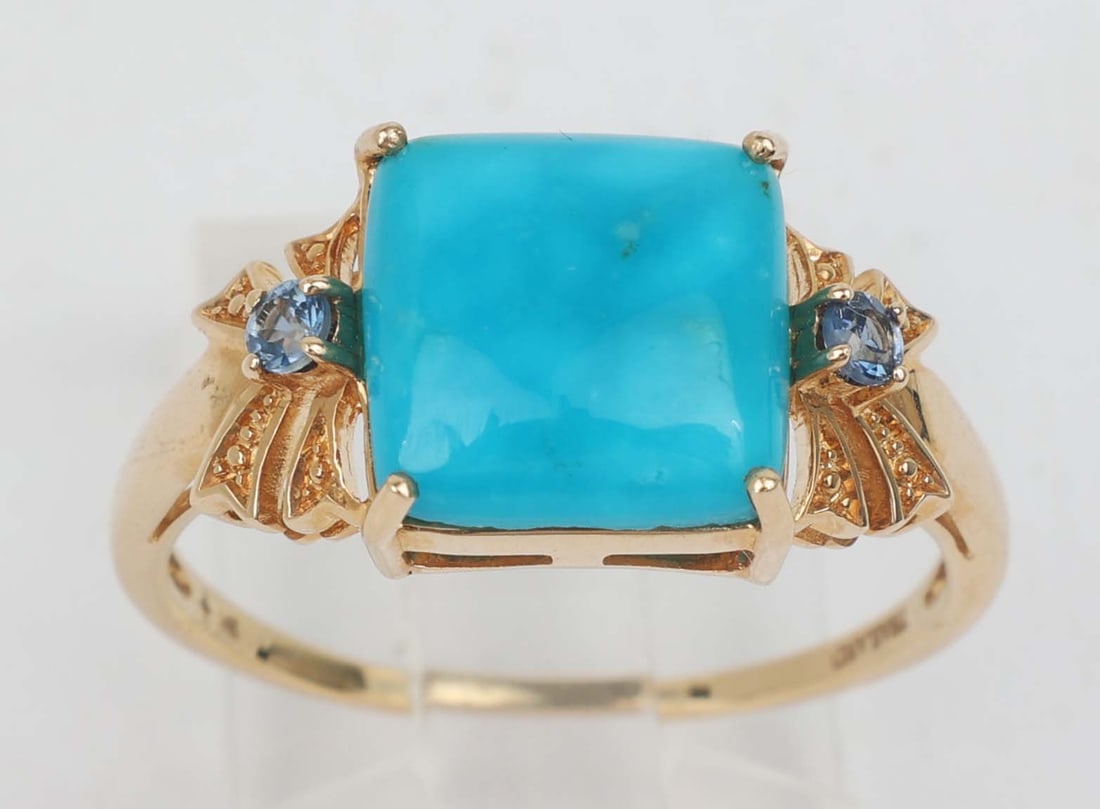 14K YELLOW GOLD TURQUOISE SAPPHIRE RING (1 of 3)