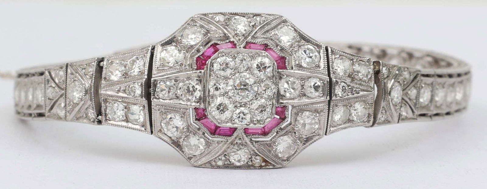 14K WHITE GOLD ART DECO DIAMOND RUBY BRACELET (1 of 3)