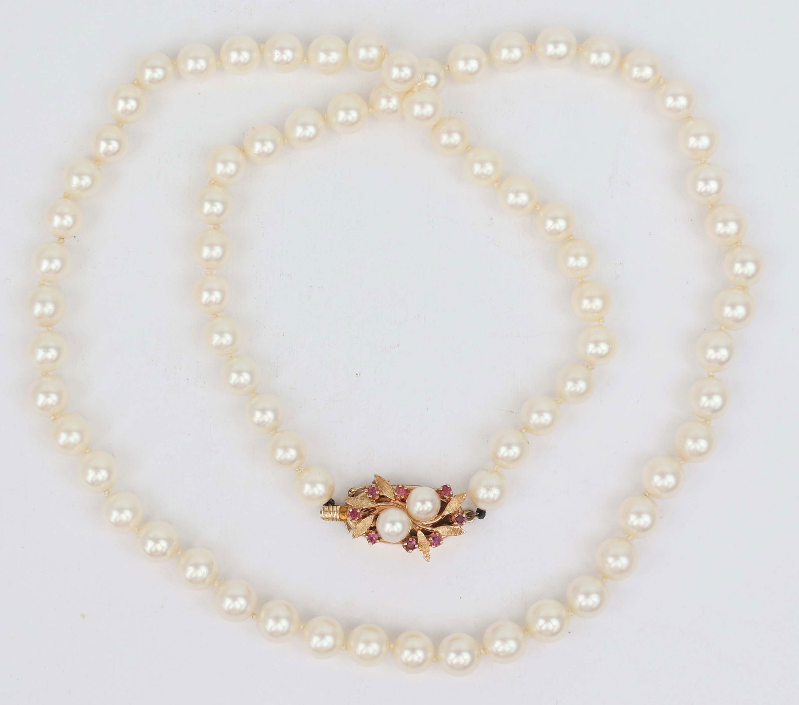 PEARL MATINEE 24" AA STRAND 14K RUBY NECKLACE (1 of 3)