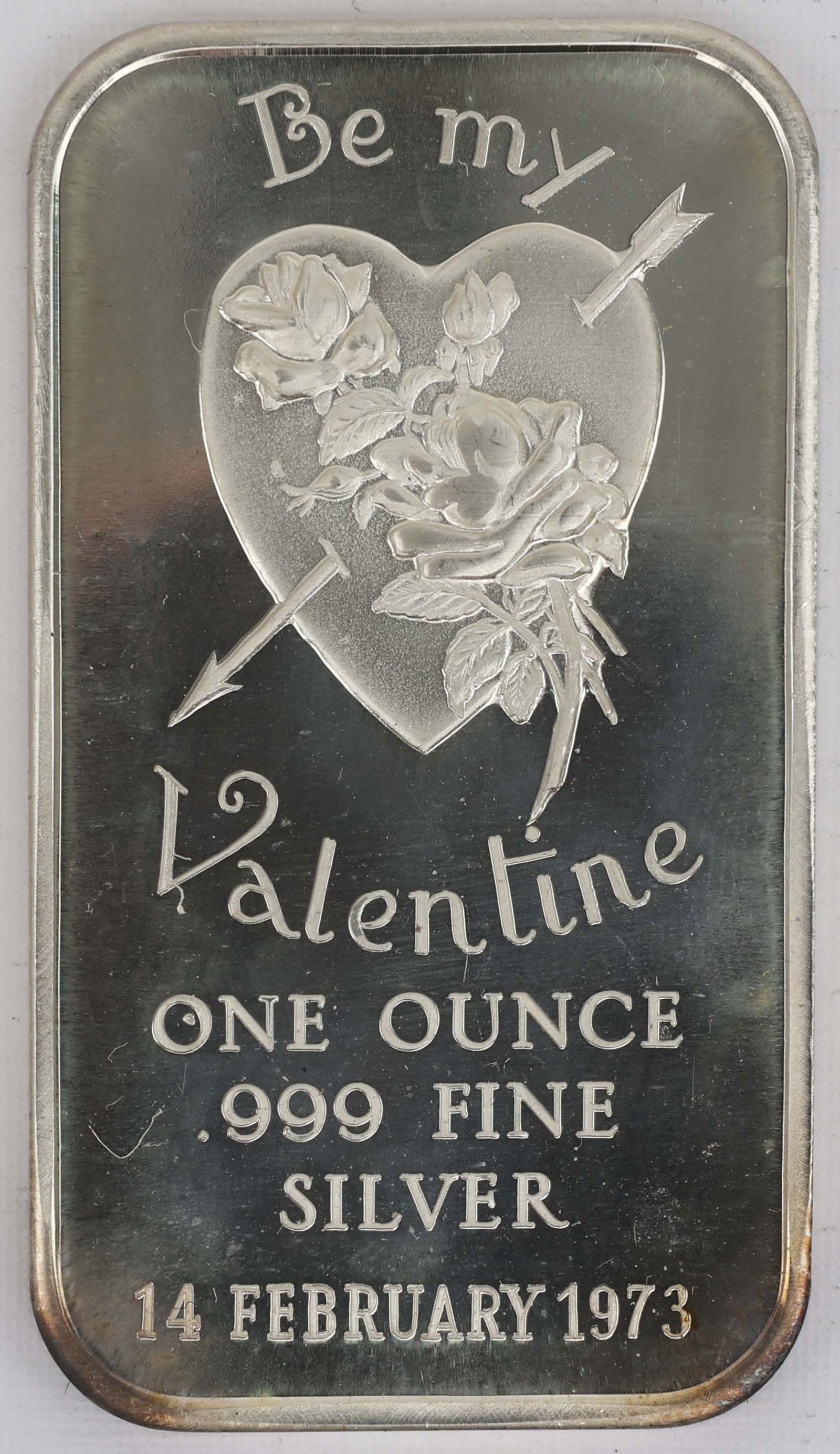 ONE OUNCE SILVER BAR "BE MY VALENTINE" 1973 (1 of 2)