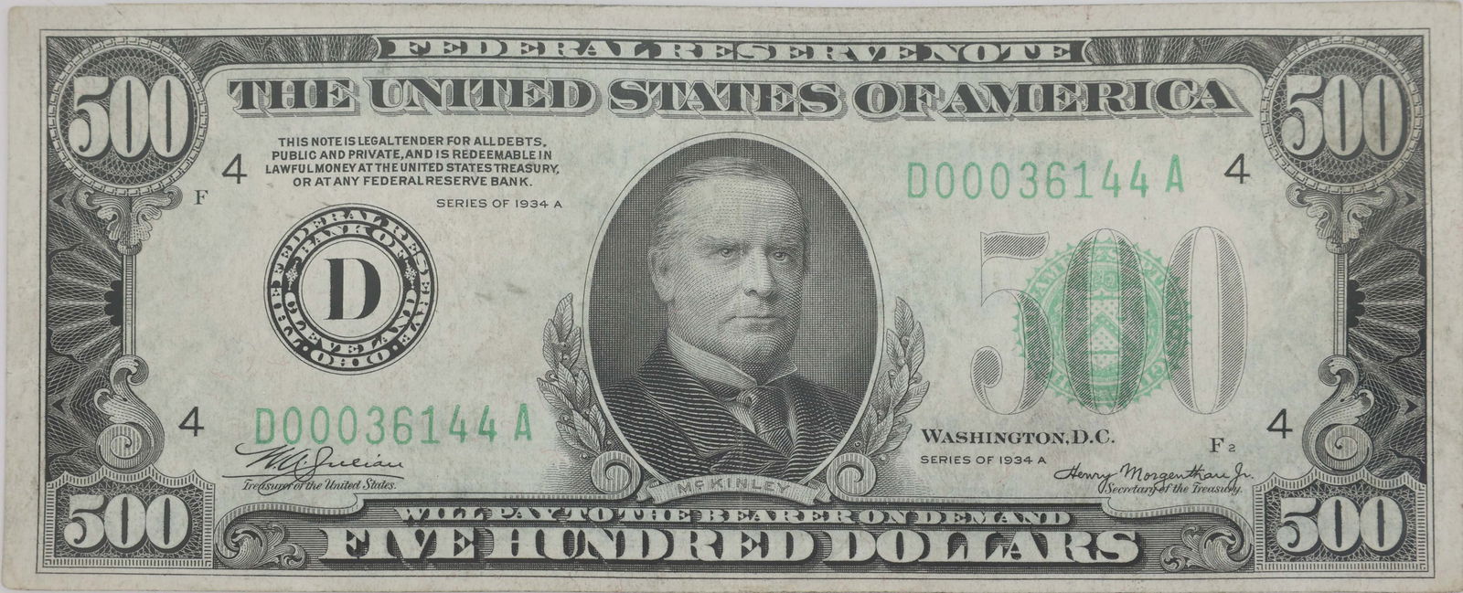 $500 UNITED STATES CURRENCY NOTE 1934-A OHIO (1 of 2)