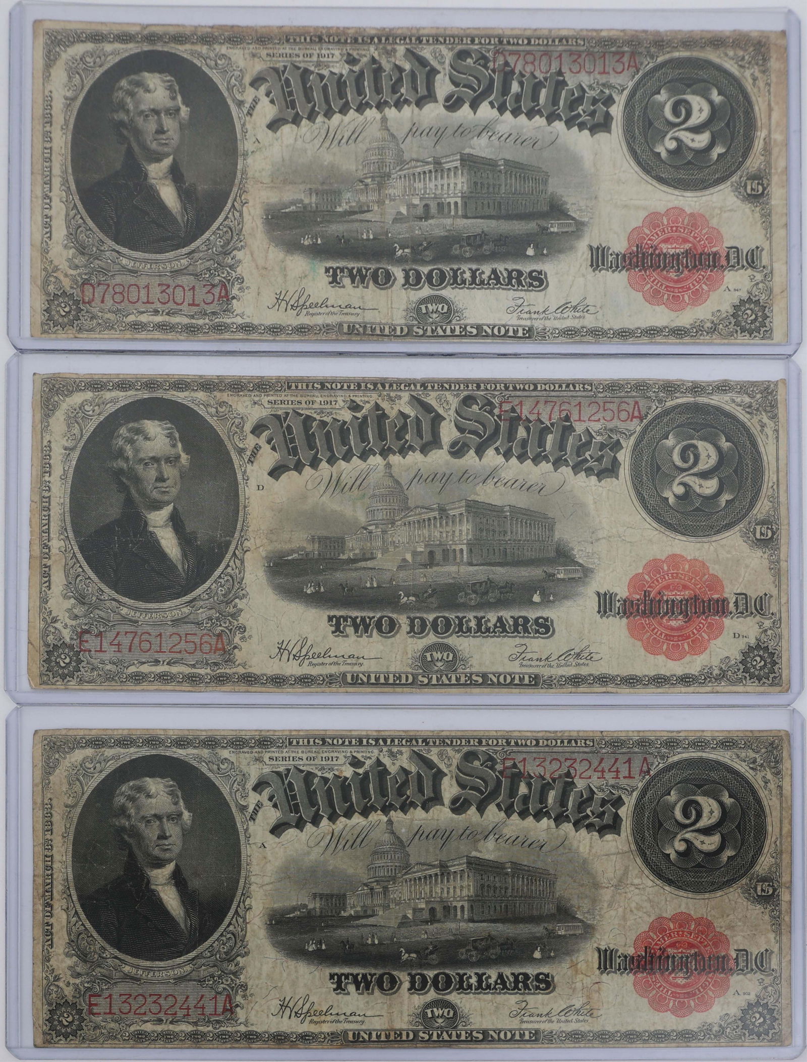 THREE $2 SERIES 1917 TREASURY NOTES (1 of 2)