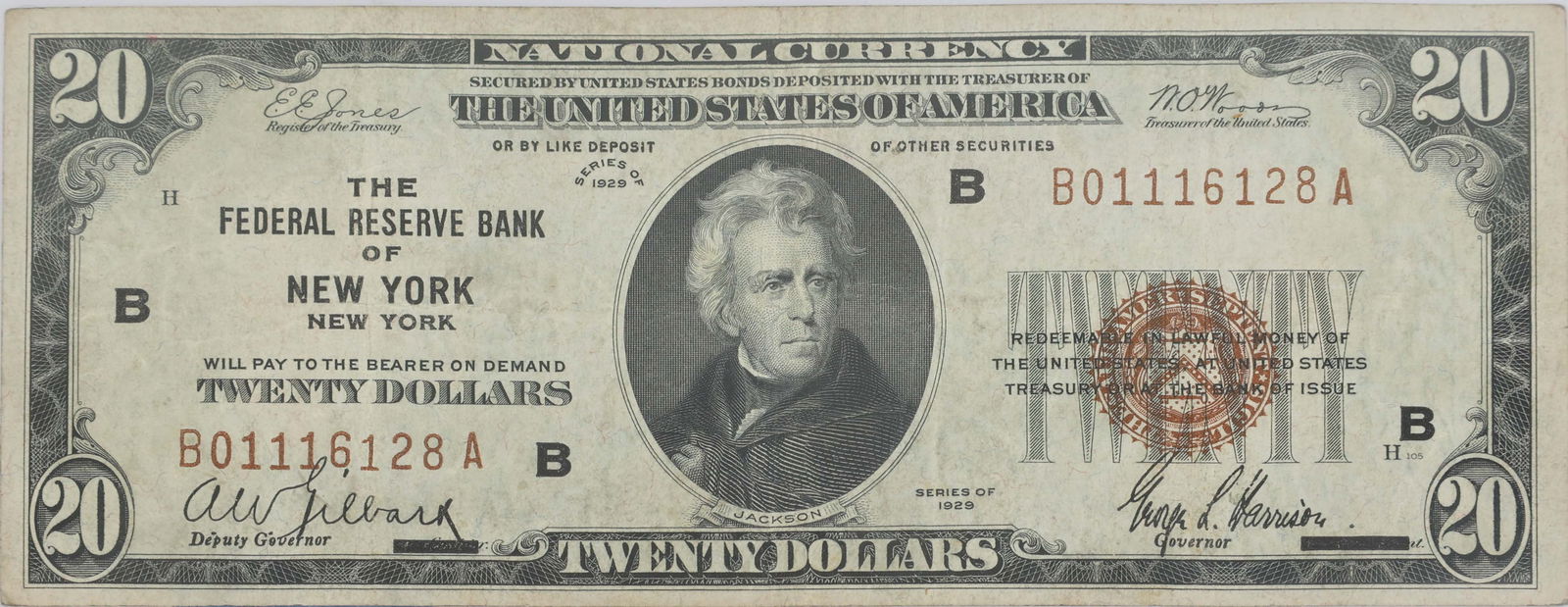 $20 FEDERAL RESERVE OF NEW YORK BROWN SEAL NOTE (1 of 2)