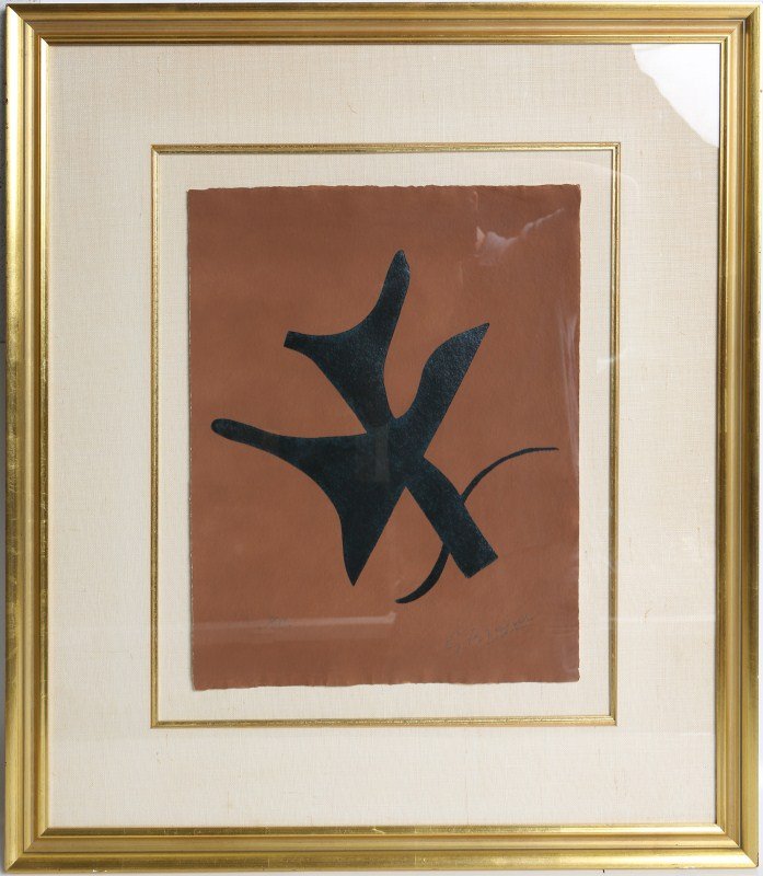 GEORGES BRAQUE "SI JE MOURAIS LA BAS" ENGRAVING: GEORGES BRAQUE "SI JE MOURAIS LA BAS" ENGRAVING H.C proof, wood engraving on wove paper, 1962, by leading 20th century artist Georges Braque (French, 1882-1963). From set of eighteen wood engravings e