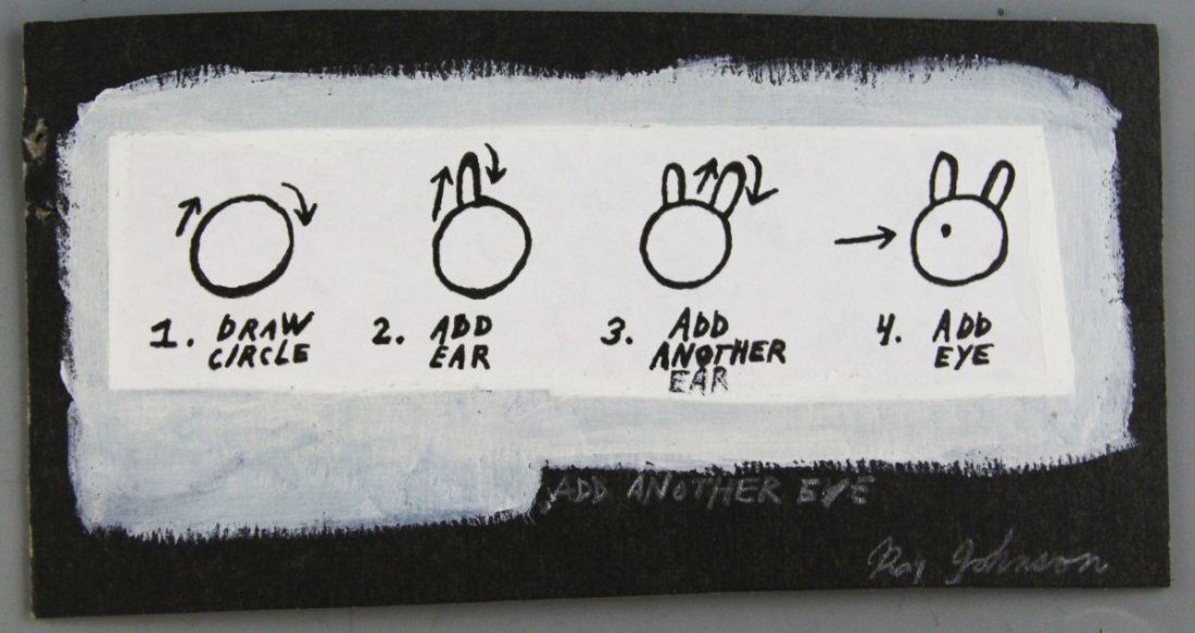 RAY JOHNSON MAIL ART ISTRUCTIONAL DRAWING COLLAGE: RAY JOHNSON MAIL ART ISTRUCTIONAL DRAWING COLLAGE Ray Johnson (American, 1927-1995). Mail art by Ray Johnson, instructional collage on drawing, signed lower right corner "Ray Johnson." Sent to John Br