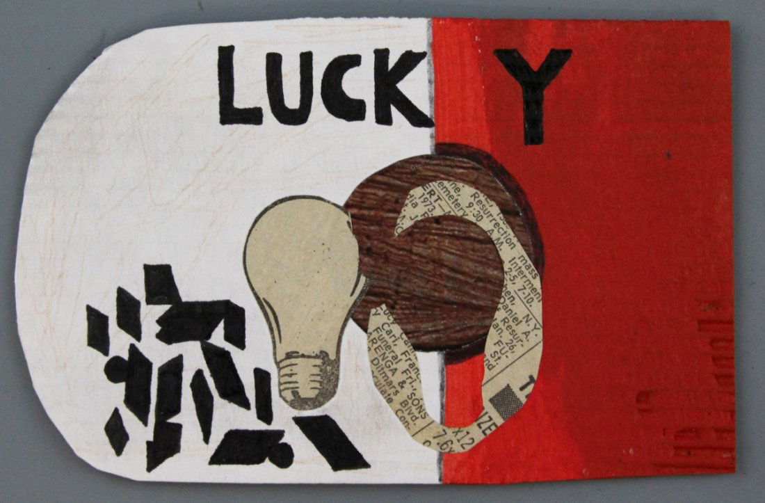 RAY JOHNSON MAIL ART MIXED MEDIA COLLAGE: RAY JOHNSON MAIL ART MIXED MEDIA COLLAGE Ray Johnson (American, 1927-1995). Mail art by Ray Johnson, mixed media collage, signed on the back "Ray Johnson." Sent to John Brook, no post mark as he lived