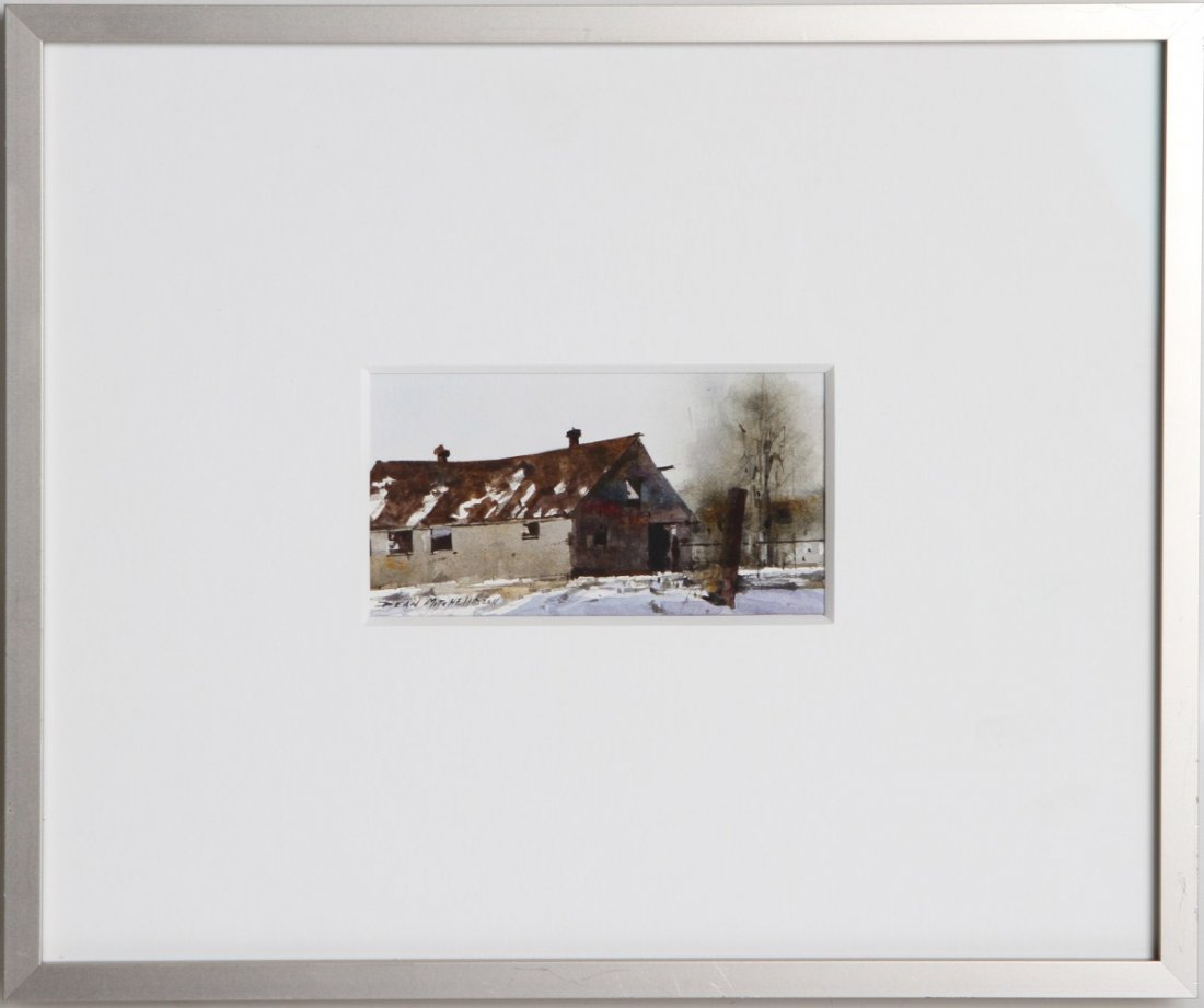 DEAN MITCHELL WATERCOLOR PAINTING OUTBUILDING 2011: DEAN MITCHELL WATERCOLOR PAINTING OUTBUILDING 2011 Dean Mitchell (American, 1957 - ), Painting - Watercolor, Outbuilding, Signed lower left, Professionally framed and matted in a matte finish aluminum