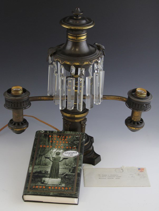 ARGAND LAMP MIDNIGHT IN THE GARDEN OF GOOD & EVIL: ARGAND LAMP MIDNIGHT IN THE GARDEN OF GOOD & EVIL American Argand Lamp, early 19th century. Purchased in 1977 from James A. Williams Antiques of Savannah, Georgia. Included is signed, hand typed lette