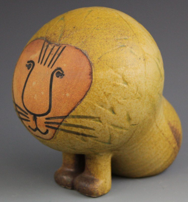 LISA LARSON FOR GUSTAVSBERG CERAMIC LION: LISA LARSON FOR GUSTAVSBERG CERAMIC LION Ceramic lion by Lisa Larson for Swedish porcelain company Gustavsberg, circa mid-20th C, maker's mark on underside. Size: 5.5 x 5.25"