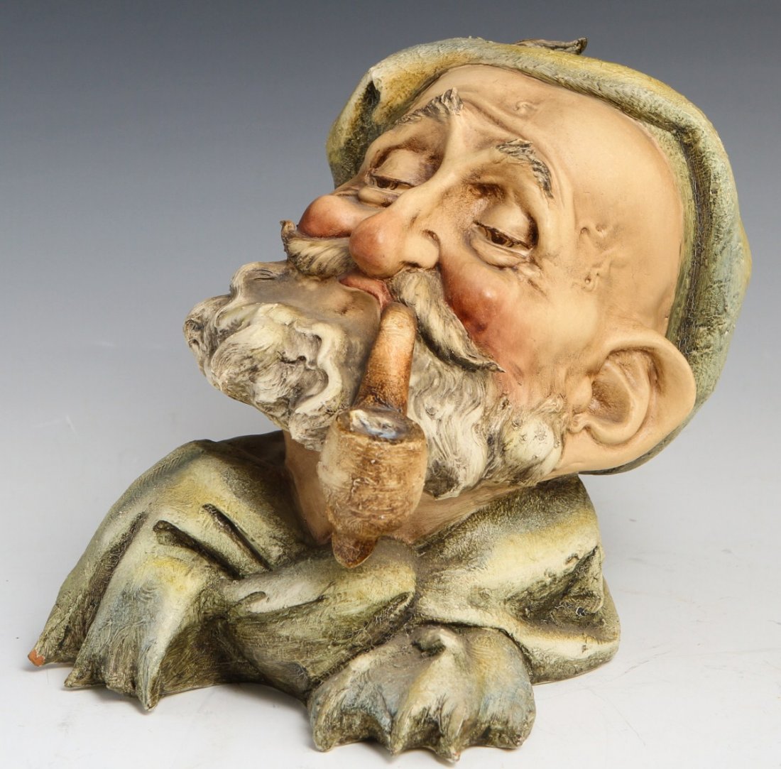 BORSATO OLD MAN W/ PIPE SIGNED PORCELAIN FIGURE: BORSATO OLD MAN W/ PIPE SIGNED PORCELAIN FIGURE Porcelain figure by Antonio Borsato, made in Italy. Old Man with Pipe, #492. A bust of an older bearded gentleman, smoking a pipe. Figure is signed in f