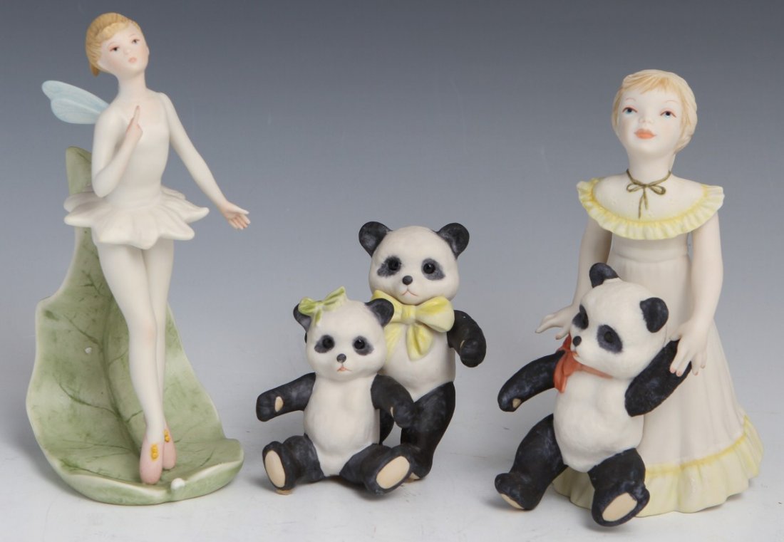 CYBIS PORCELAIN - GOLDILOCKS TINKER BELL PANDAS: CYBIS PORCELAIN - GOLDILOCKS TINKER BELL PANDAS Three porcelain figures by Cybis. Including Goldilocks (6.5"), Pandas (3.5"), and Tinker Bell (damaged).