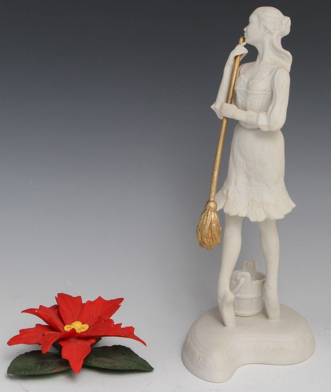 BOEHM BALLERINA & CAPODIMONTE FLOWER: BOEHM BALLERINA & CAPODIMONTE FLOWER Two porcelain figurines. One Boehm and one Capodimonte. The Boehm figure is a homage to the American Ballet Theatre, and is entitled "Cinderella in Rags." The Capo