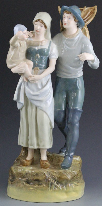 ROYAL DUX PORCELAIN FIGURAL GROUPING: ROYAL DUX PORCELAIN FIGURAL GROUPING A Royal Dux porcelain figural grouping of family of farmers. Overall good condition with some crazing. Bottom is marked "Royal Dux". Size: 19"