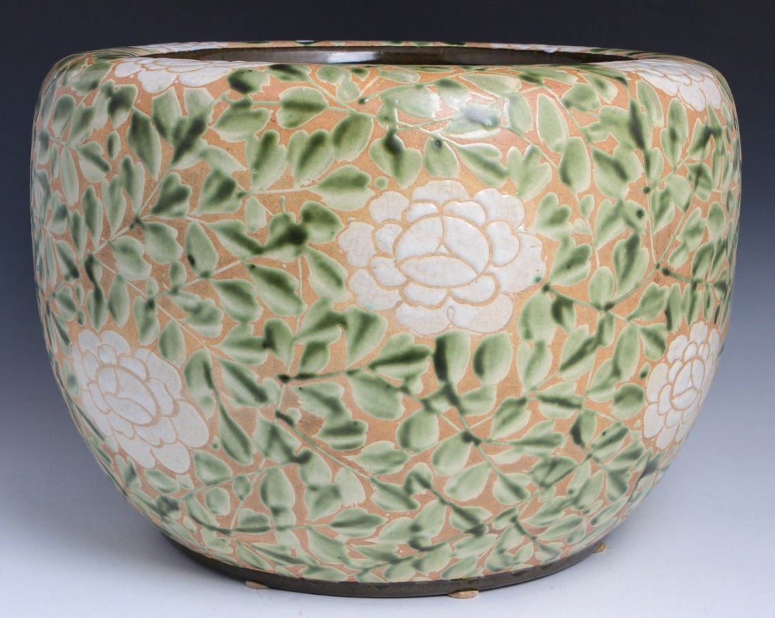LARGE FLORAL DESIGN CERAMIC HIBACHI/PLANTER