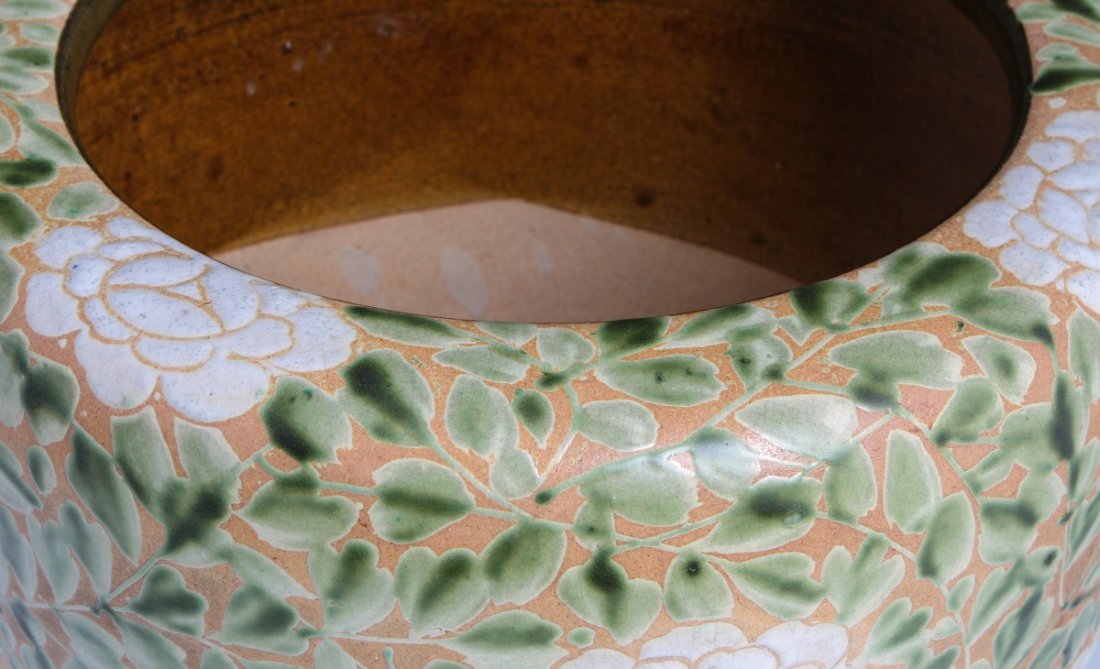 LARGE FLORAL DESIGN CERAMIC HIBACHI/PLANTER - 2