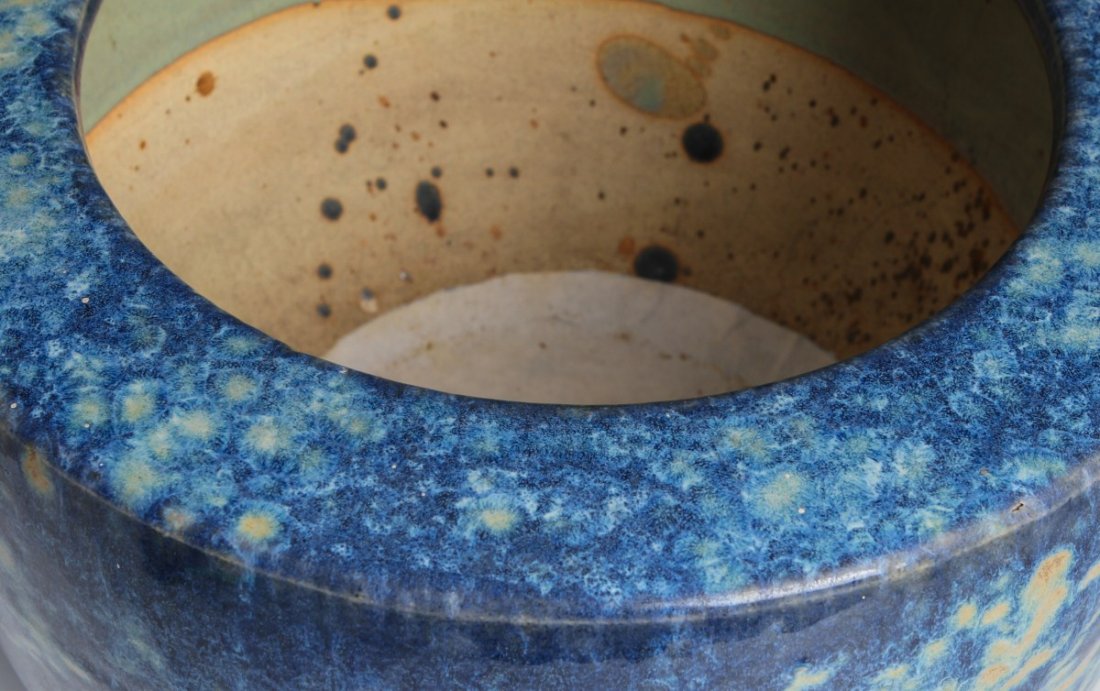 BLUE MOTTLED CERAMIC HIBACHI - 3