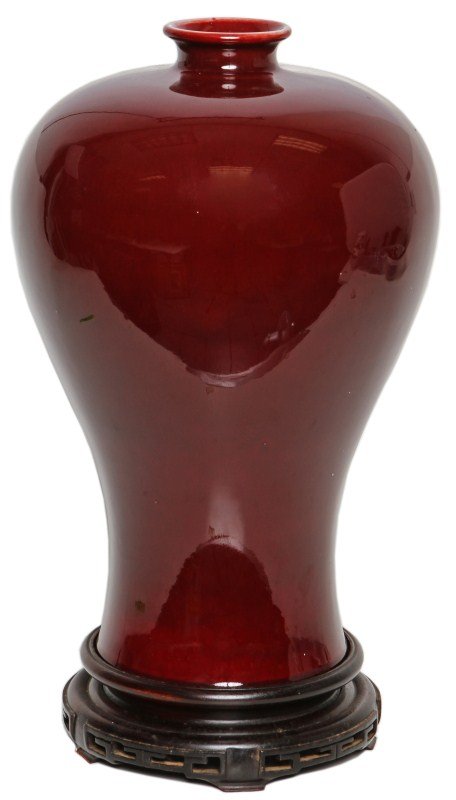 LARGE CHINESE OX BLOOD GLAZED CERAMIC VASE