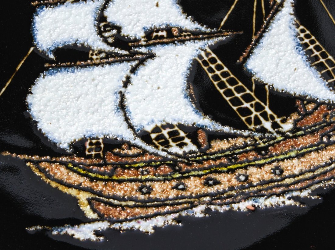 ASIAN DECORATIVE PLATE WITH SALT-GLAZED SHIP - 2
